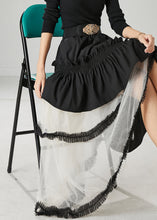 Load image into Gallery viewer, Women Black Ruffled Patchwork Tulle Cotton Skirt Spring