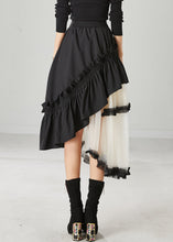 Load image into Gallery viewer, Women Black Ruffled Patchwork Tulle Cotton Skirt Spring