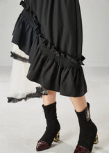 Load image into Gallery viewer, Women Black Ruffled Patchwork Tulle Cotton Skirt Spring