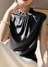 Load image into Gallery viewer, Women Black Ruffled Solid Silk Tank Sleeveless