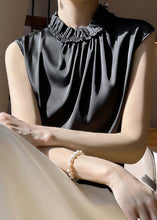 Load image into Gallery viewer, Women Black Ruffled Solid Silk Tank Sleeveless