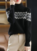 Load image into Gallery viewer, Women Black Solid Turtleneck Cotton Knit Top Long Sleeve