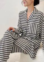 Load image into Gallery viewer, Women Black Striped Patchwork Cotton Two Piece Set Long Sleeve