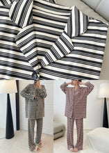 Load image into Gallery viewer, Women Black Striped Patchwork Cotton Two Piece Set Long Sleeve