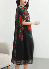 Load image into Gallery viewer, Women Black V Neck Rose Print Patchwork Chiffon Dresses Summer