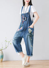 Load image into Gallery viewer, Women Blue Embroidered Cotton Denim Jumpsuits Spring