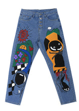 Load image into Gallery viewer, Women Blue Fashion Cartoon Printed Denim Pant Spring