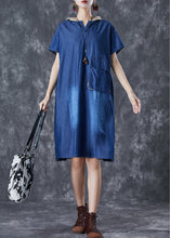 Load image into Gallery viewer, Women Blue Hooded Patchwork Pocket Denim Mid Dress Summer