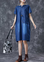 Load image into Gallery viewer, Women Blue Hooded Patchwork Pocket Denim Mid Dress Summer