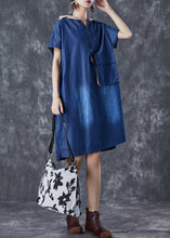 Load image into Gallery viewer, Women Blue Hooded Patchwork Pocket Denim Mid Dress Summer