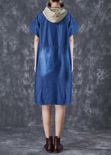 Load image into Gallery viewer, Women Blue Hooded Patchwork Pocket Denim Mid Dress Summer