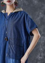 Load image into Gallery viewer, Women Blue Hooded Patchwork Pocket Denim Mid Dress Summer