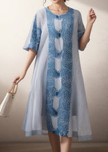 Load image into Gallery viewer, Women Blue O Neck Print Plus Size Silk Dress Summer