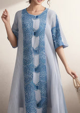 Load image into Gallery viewer, Women Blue O Neck Print Plus Size Silk Dress Summer