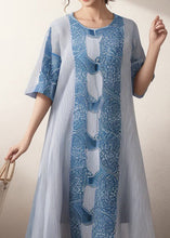 Load image into Gallery viewer, Women Blue O Neck Print Plus Size Silk Dress Summer