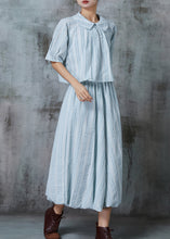 Load image into Gallery viewer, Women Blue Peter Pan Collar Wrinkled Cotton Two Pieces Set Summer