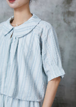 Load image into Gallery viewer, Women Blue Peter Pan Collar Wrinkled Cotton Two Pieces Set Summer