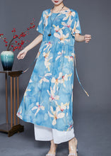 Load image into Gallery viewer, Women Blue Print Exra Large Hem Linen Vacation Dresses Summer