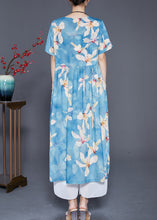 Load image into Gallery viewer, Women Blue Print Exra Large Hem Linen Vacation Dresses Summer