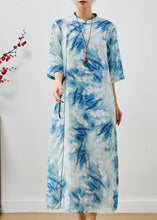 Load image into Gallery viewer, Women Blue Print Lace Up Linen Cheongsam Dresses Summer