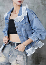 Load image into Gallery viewer, Women Blue Ruffled Patchwork Denim Coats Spring