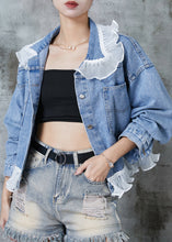 Load image into Gallery viewer, Women Blue Ruffled Patchwork Denim Coats Spring