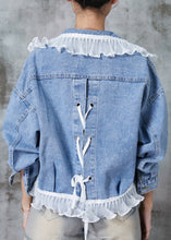 Load image into Gallery viewer, Women Blue Ruffled Patchwork Denim Coats Spring