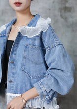 Load image into Gallery viewer, Women Blue Ruffled Patchwork Denim Coats Spring