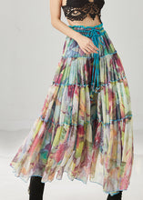 Load image into Gallery viewer, Women Blue Ruffled Print Chiffon Holiday Skirt Spring