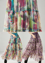 Load image into Gallery viewer, Women Blue Ruffled Print Chiffon Holiday Skirt Spring