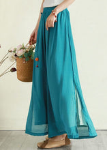 Load image into Gallery viewer, Women Blue Side Open Patchwork Tasseled Cotton Crop Pants Summer