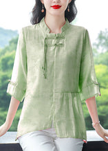 Load image into Gallery viewer, Women Blue Stand Collar Tasseled Patchwork Linen Shirt Summer