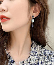 Load image into Gallery viewer, Women Blue Sterling Silver Alloy Crystal Water Drop Drop Earrings