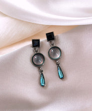 Load image into Gallery viewer, Women Blue Sterling Silver Alloy Crystal Water Drop Drop Earrings