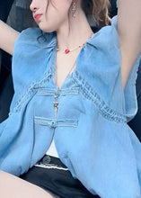 Load image into Gallery viewer, Women Blue V Neck Button Denim Tops Sleeveless