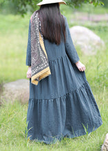 Load image into Gallery viewer, Women Blue V Neck Solid Patchwork Cotton Long Dresses Spring