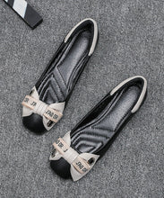 Load image into Gallery viewer, Women Bow Splicing Comfortable Flat Shoes Beige Faux Leather