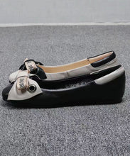 Load image into Gallery viewer, Women Bow Splicing Comfortable Flat Shoes Beige Faux Leather