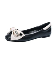 Load image into Gallery viewer, Women Bow Splicing Comfortable Flat Shoes Beige Faux Leather