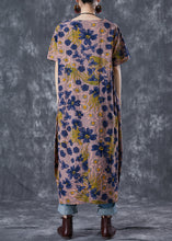 Load image into Gallery viewer, Women Coffee O-Neck Floral Print Linen Long Dress Summer