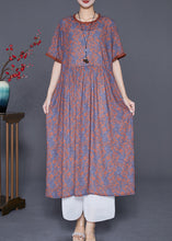 Load image into Gallery viewer, Women Coffee Ruffled Patchwork Print Silk Long Dresses Summer