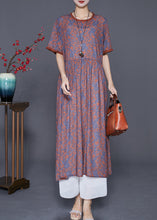 Load image into Gallery viewer, Women Coffee Ruffled Patchwork Print Silk Long Dresses Summer