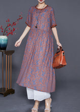 Load image into Gallery viewer, Women Coffee Ruffled Patchwork Print Silk Long Dresses Summer