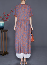 Load image into Gallery viewer, Women Coffee Ruffled Patchwork Print Silk Long Dresses Summer