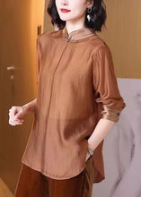 Load image into Gallery viewer, Women Coffee Stand Collar Button Cotton Shirt Spring