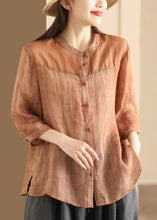 Load image into Gallery viewer, Women Coffee Stand Collar Button Patchwork Linen Shirts Summer