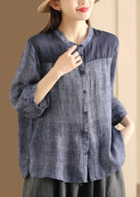 Load image into Gallery viewer, Women Coffee Stand Collar Button Patchwork Linen Shirts Summer