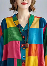 Load image into Gallery viewer, Women Colorblock Asymmetrical Applique Linen Blouses Bracelet Sleeve