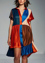 Load image into Gallery viewer, Women Colorblock Asymmetrical Patchwork Silk Dress Summer