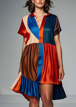 Load image into Gallery viewer, Women Colorblock Asymmetrical Patchwork Silk Dress Summer